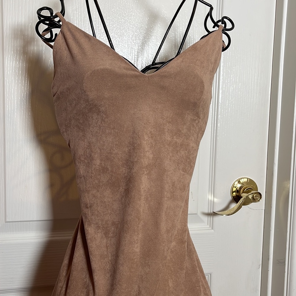 Nude Velvet Midi Dress - Picture 2 of 4